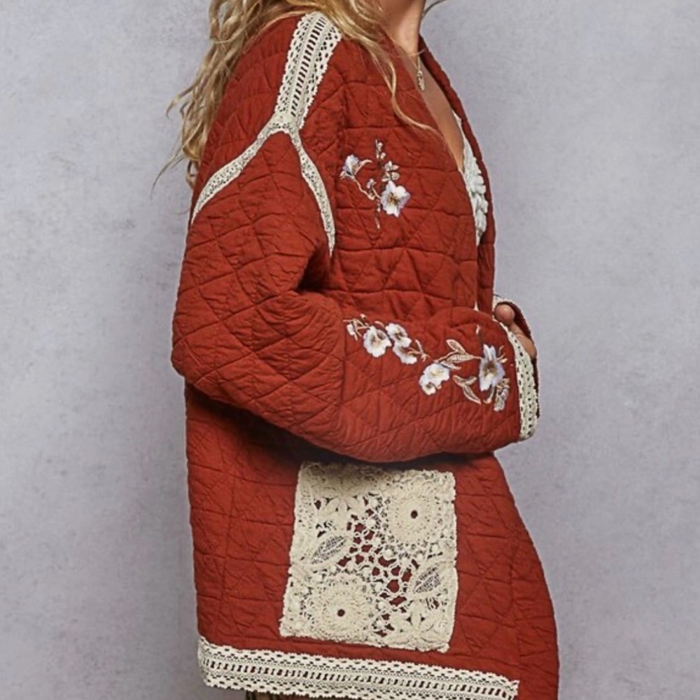 POL M Rust Floral Embroidered Jacket - Picture 3 of 3